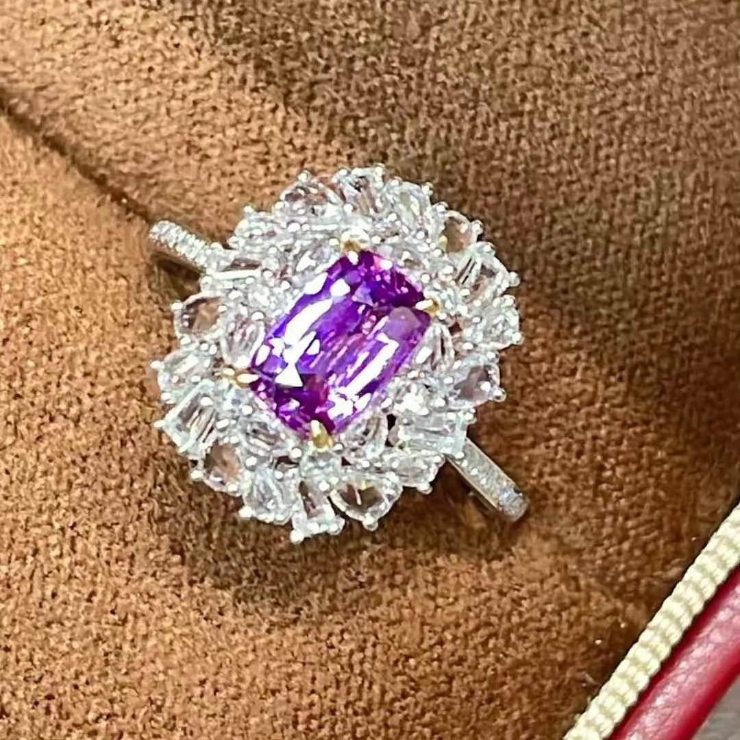 14k Gold 1.05 Ct Natural Sapphire & Diamond & Sapphire Ring - 2