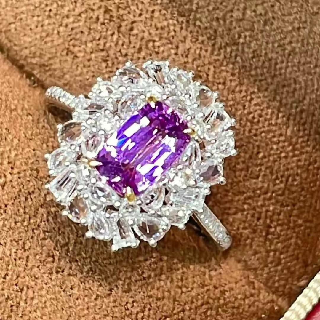 14k Gold 1.05 Ct Natural Sapphire & Diamond & Sapphire Ring - 3