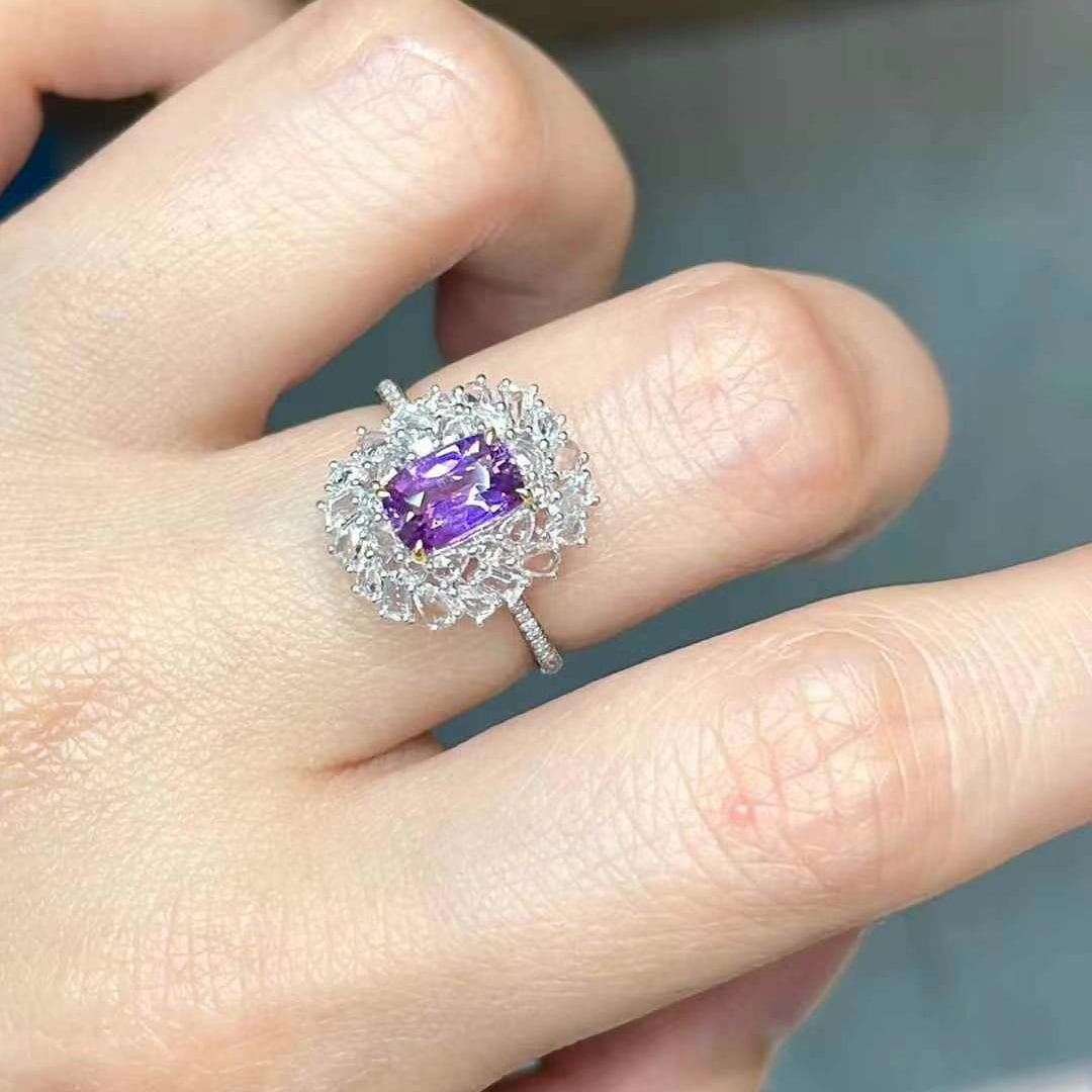 14k Gold 1.05 Ct Natural Sapphire & Diamond & Sapphire Ring - 4