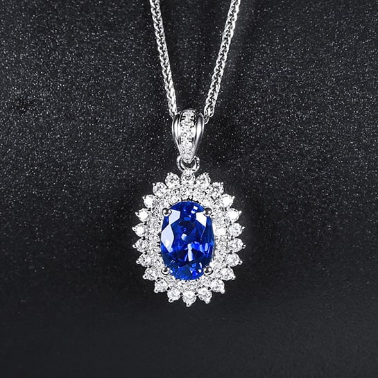 14k Gold 1.57 Ctw Natural Sapphire & Diamond Pendant( Without Chain ): Ref:230970127 // gold content:14k gold // main gemstone:sapphire // shape:oval // carat weight:1. 22ct // color:cornflower blue // treatment:natural // // adjacent gemstone 2 : diamond // number of st