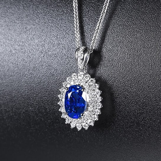 14k Gold 1.57 Ctw Natural Sapphire & Diamond Pendant( Without Chain ) - 2