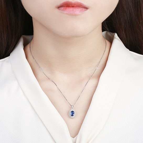 14k Gold 1.57 Ctw Natural Sapphire & Diamond Pendant( Without Chain ) - 5