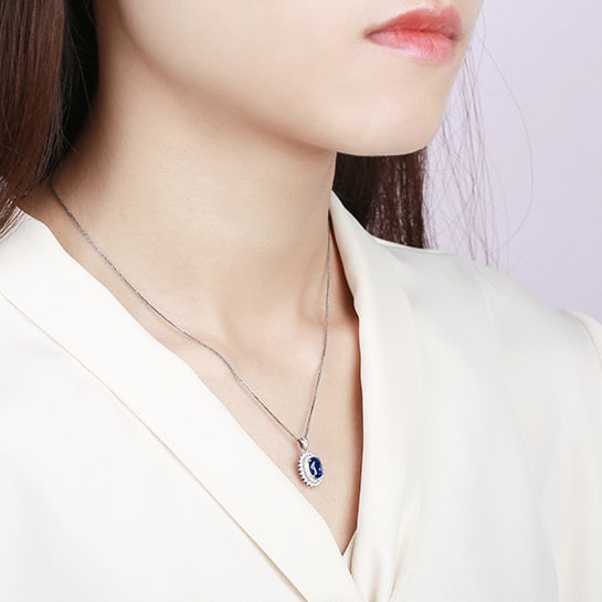 14k Gold 1.57 Ctw Natural Sapphire & Diamond Pendant( Without Chain ) - 6