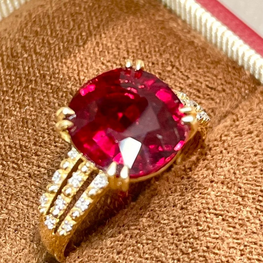 14k Gold 3.66 Ct Natural Tourmaline & Diamond Ring - 2