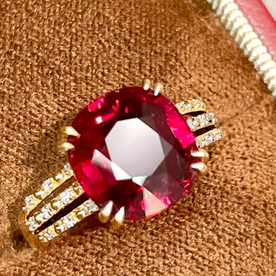 14k Gold 3.66 Ct Natural Tourmaline & Diamond Ring - 3
