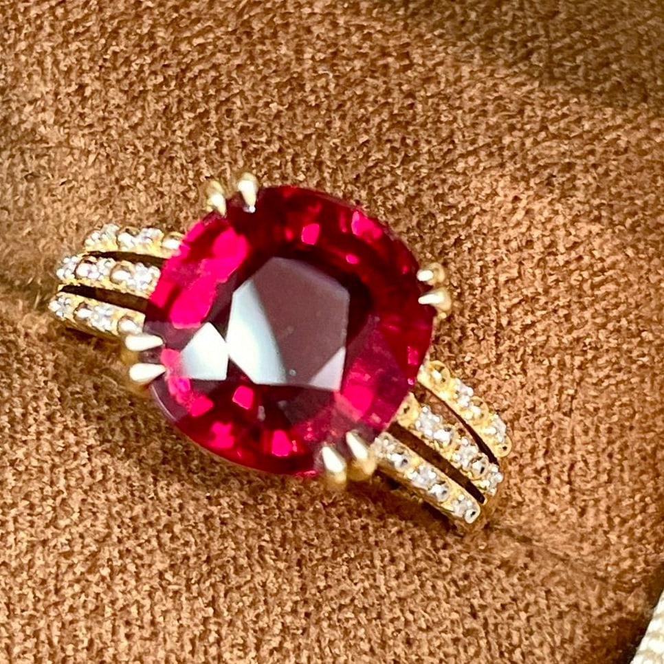 14k Gold 3.66 Ct Natural Tourmaline & Diamond Ring - 4