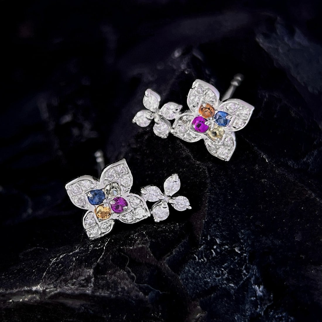 14k Gold 0.40 Ctw Natural Sapphire & Diamond Earrings - 2