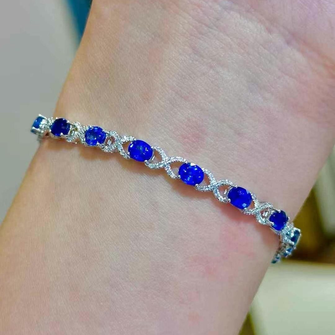 14k Gold 5.57 Ct Natural Sapphire & Diamond Bracelet - 3