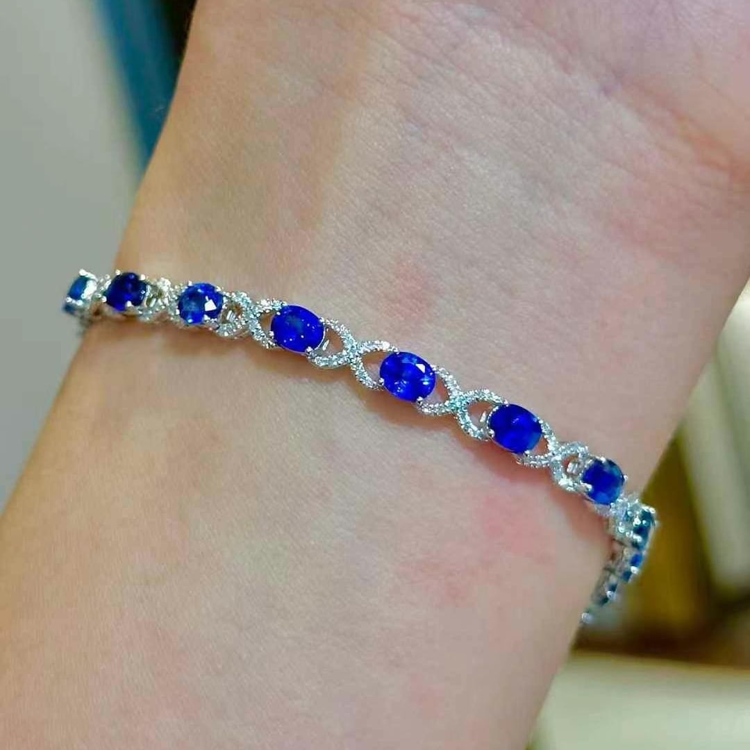 14k Gold 5.57 Ct Natural Sapphire & Diamond Bracelet - 4