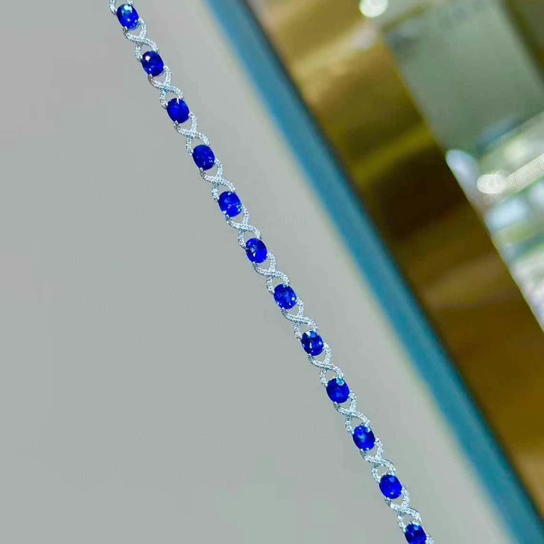 14k Gold 5.57 Ct Natural Sapphire & Diamond Bracelet - 5