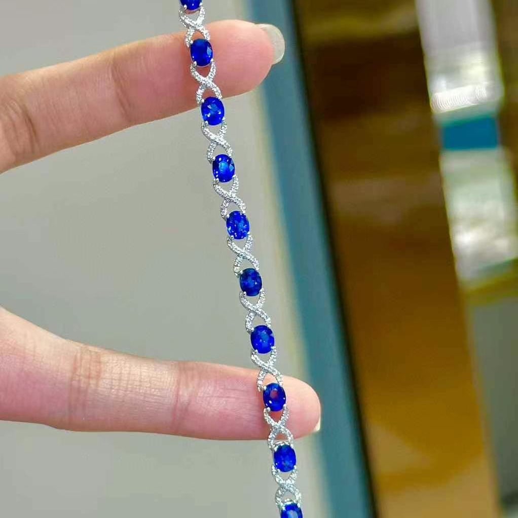 14k Gold 5.57 Ct Natural Sapphire & Diamond Bracelet - 6