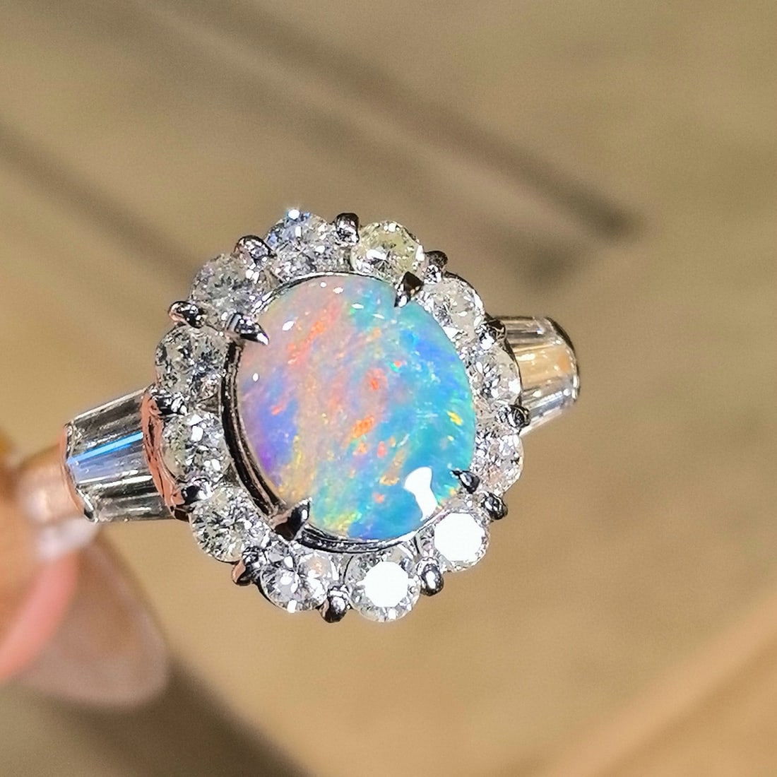 14k Gold 2.01 Ctw Natural Opal & Diamond Ring - 2