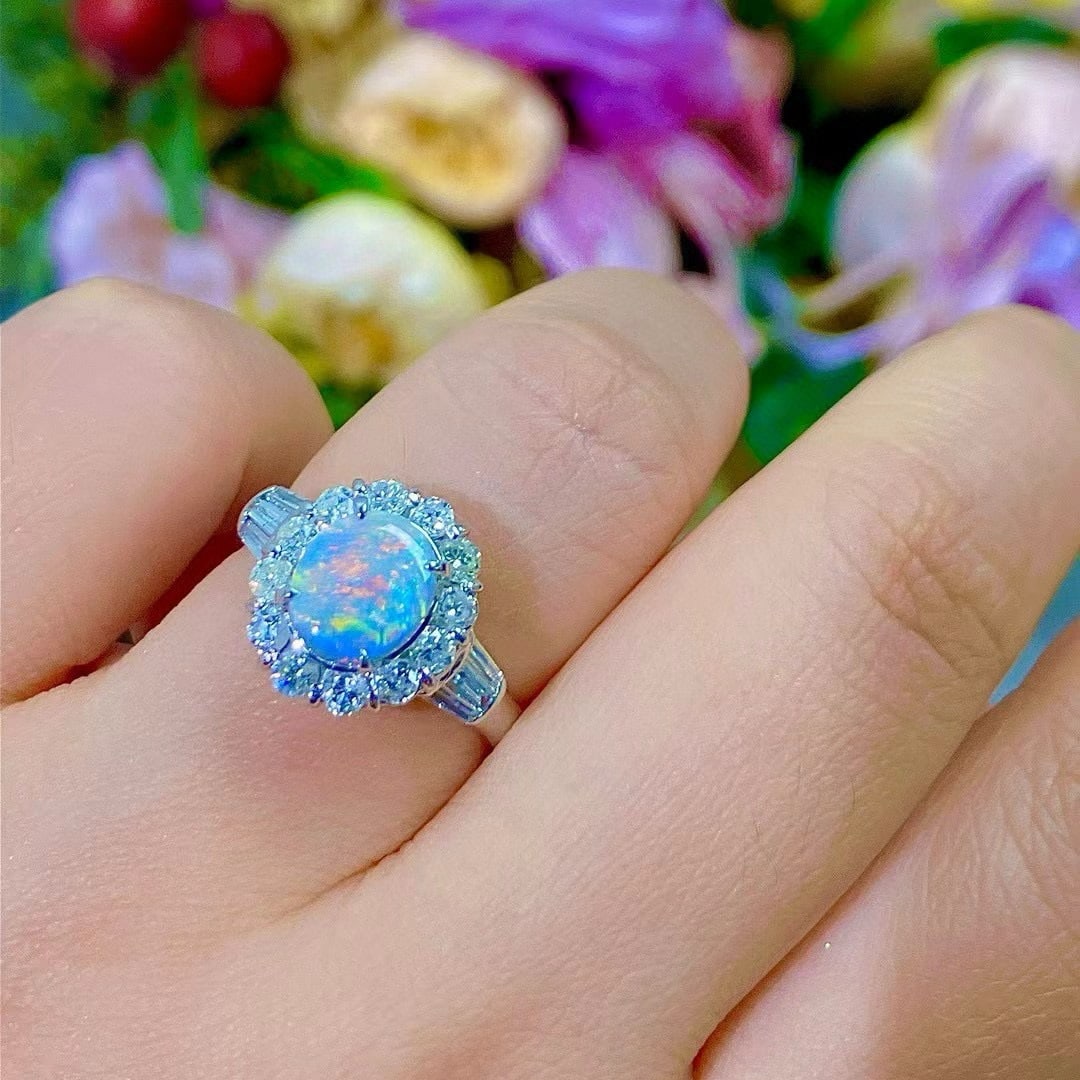 14k Gold 2.01 Ctw Natural Opal & Diamond Ring - 6