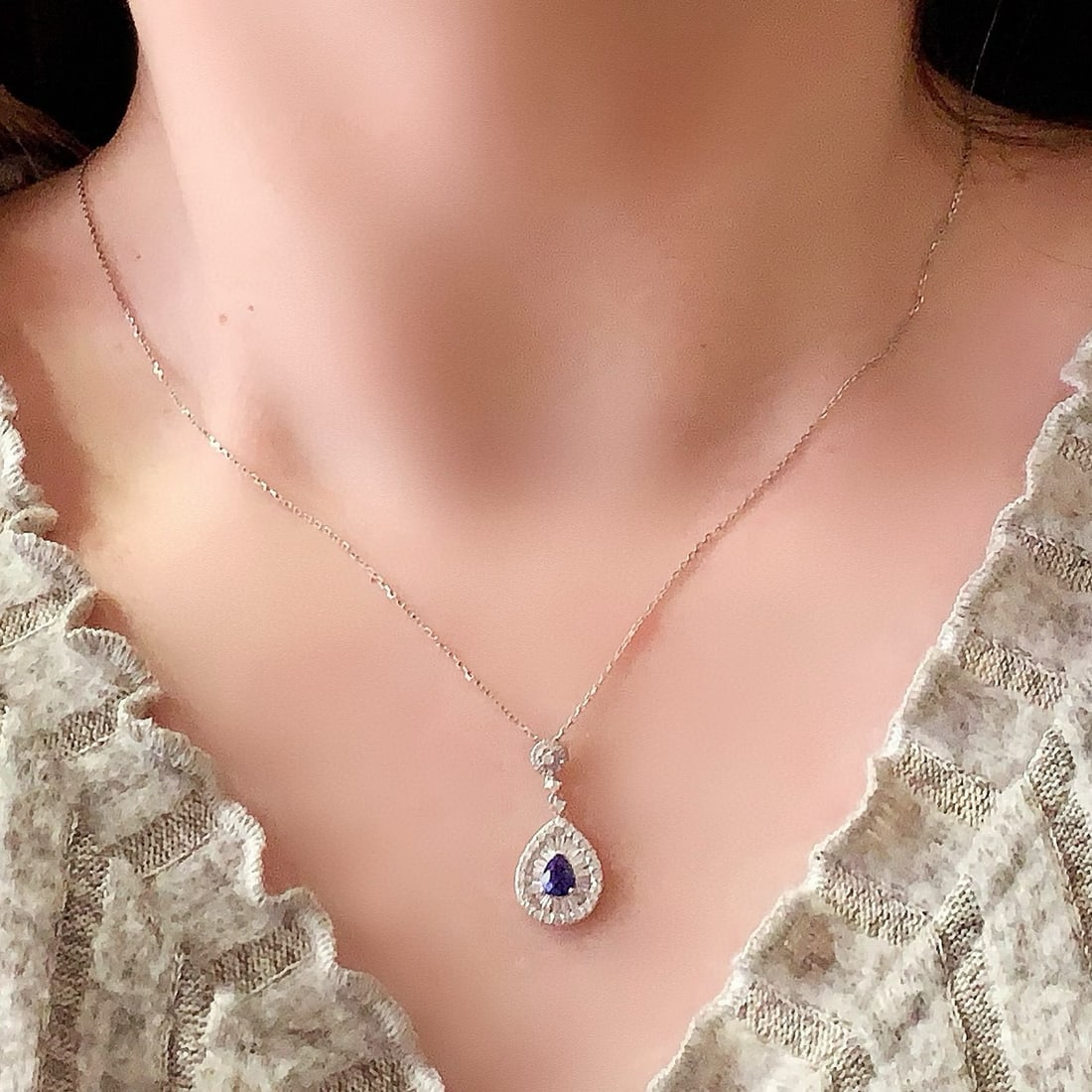14k Gold 1.00 Ctw Natural Sapphire & Diamond Pendant( Without Chain ) - 7