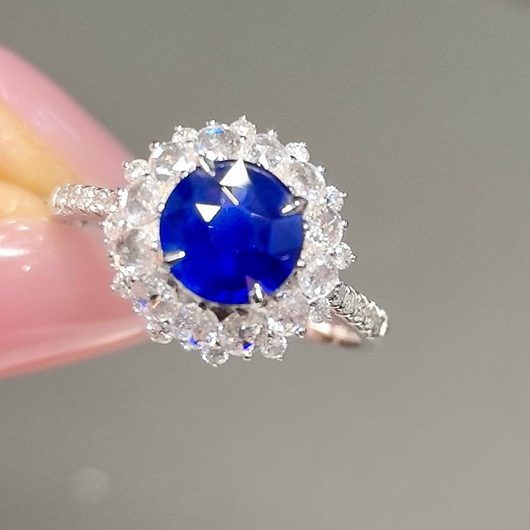 14k Gold 1.67 Ctw Natural Sapphire & Diamond Ring: Ref:230970439 // gold content:14k gold // ring size:7. 25us // // main gemstone:sapphire // shape:round // carat weight:1. 25ct // color:royal blue // treatment:natural // cut grade:g // // adjacent g