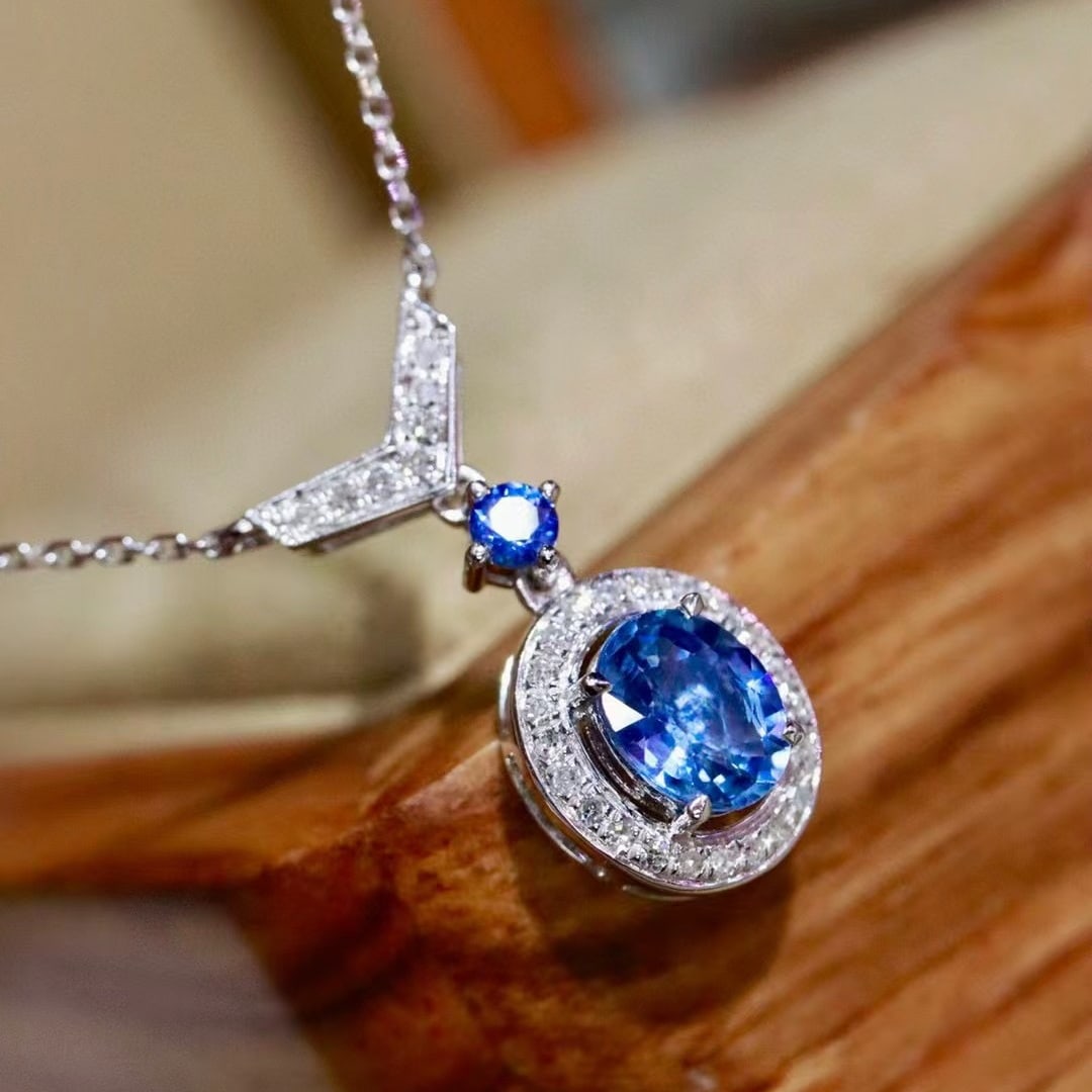 14k Gold 0.94 Ctw Natural Sapphire & Diamond Necklace - 2