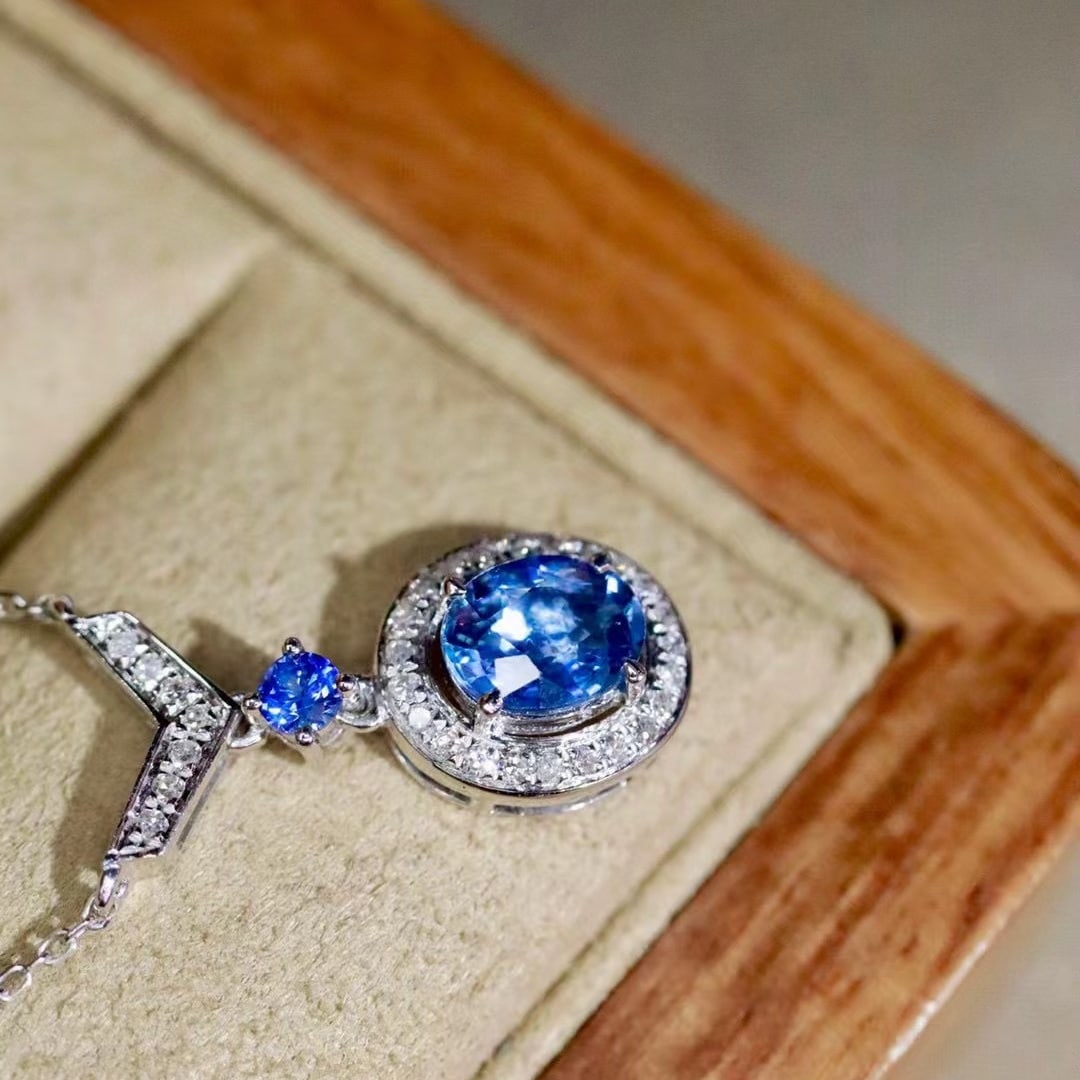 14k Gold 0.94 Ctw Natural Sapphire & Diamond Necklace - 3