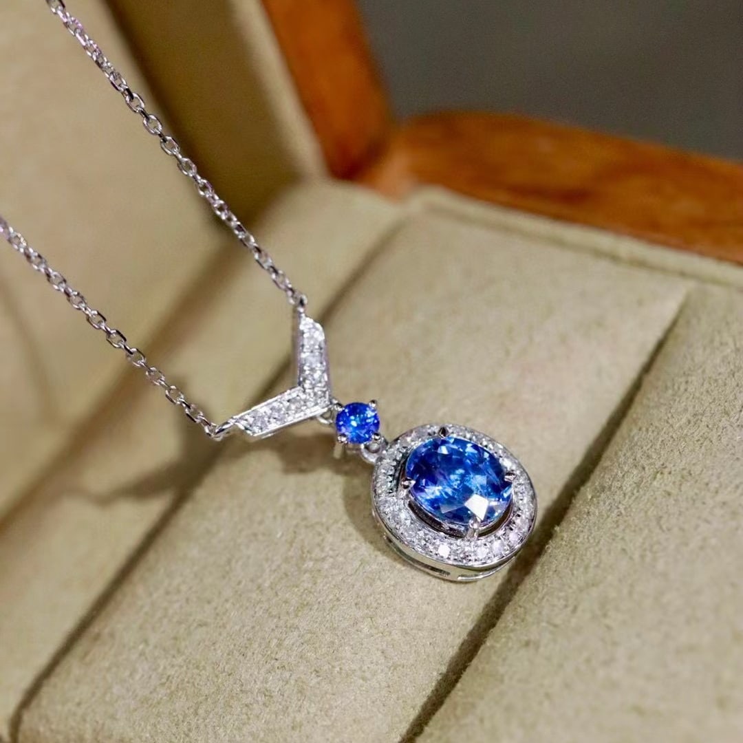 14k Gold 0.94 Ctw Natural Sapphire & Diamond Necklace - 4