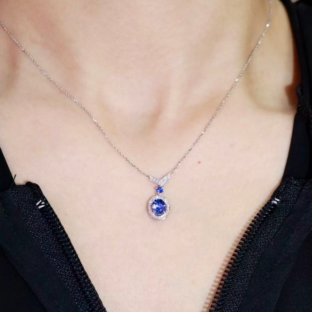14k Gold 0.94 Ctw Natural Sapphire & Diamond Necklace - 5