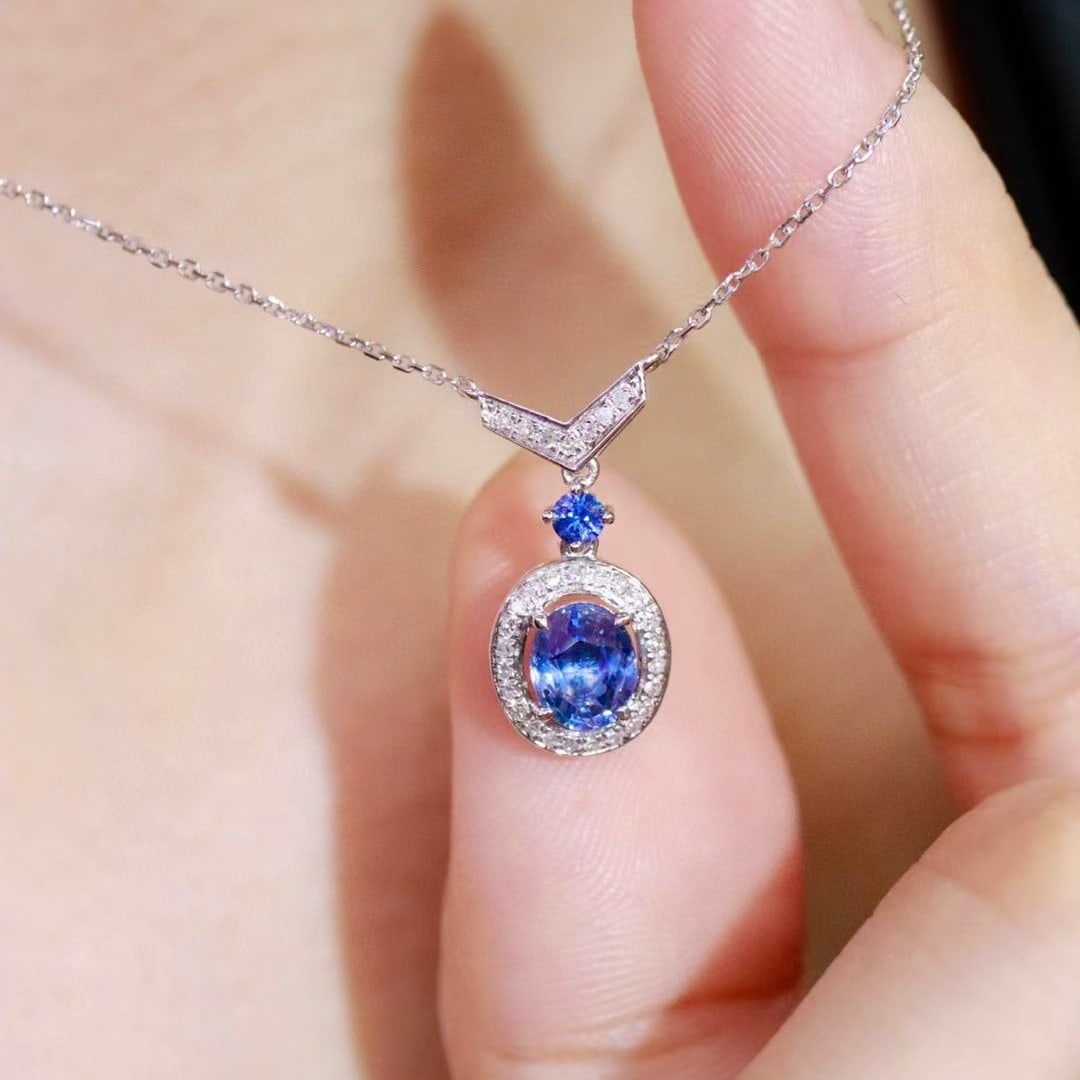14k Gold 0.94 Ctw Natural Sapphire & Diamond Necklace - 6