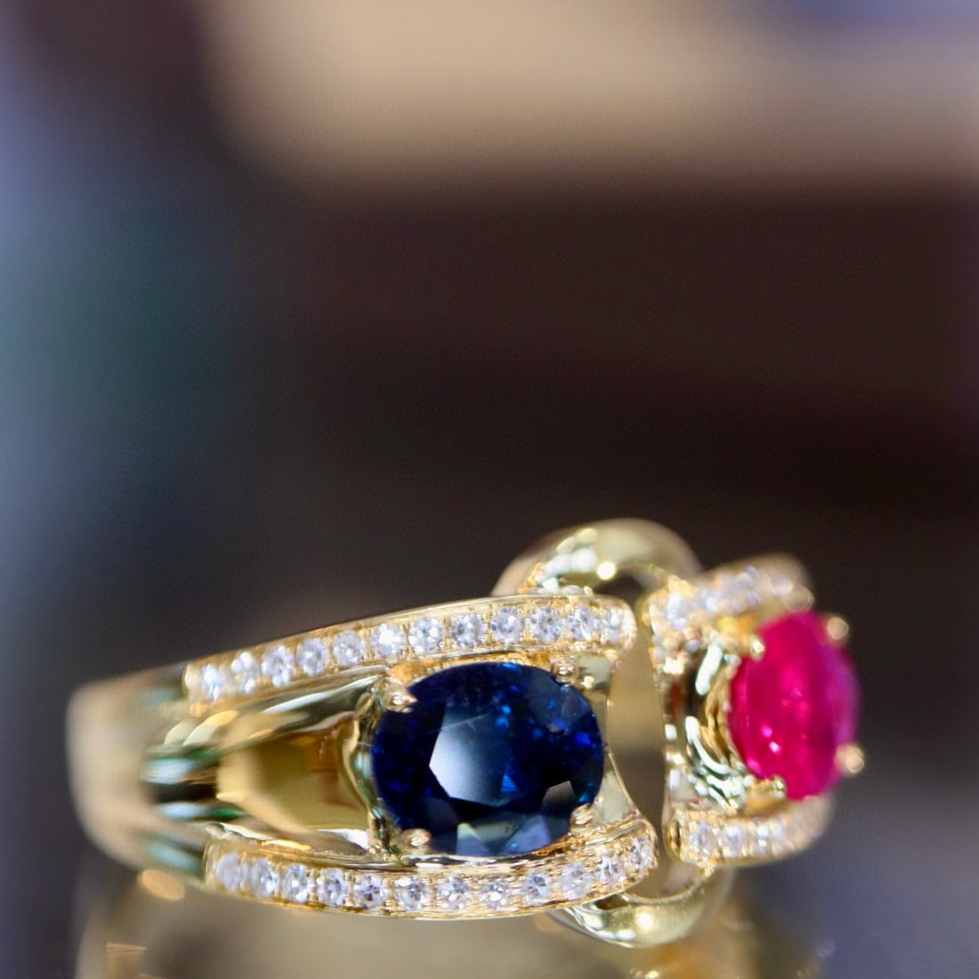 14k Gold 1.23 Ctw Natural Sapphire & Ruby & Diamond Ring - 2