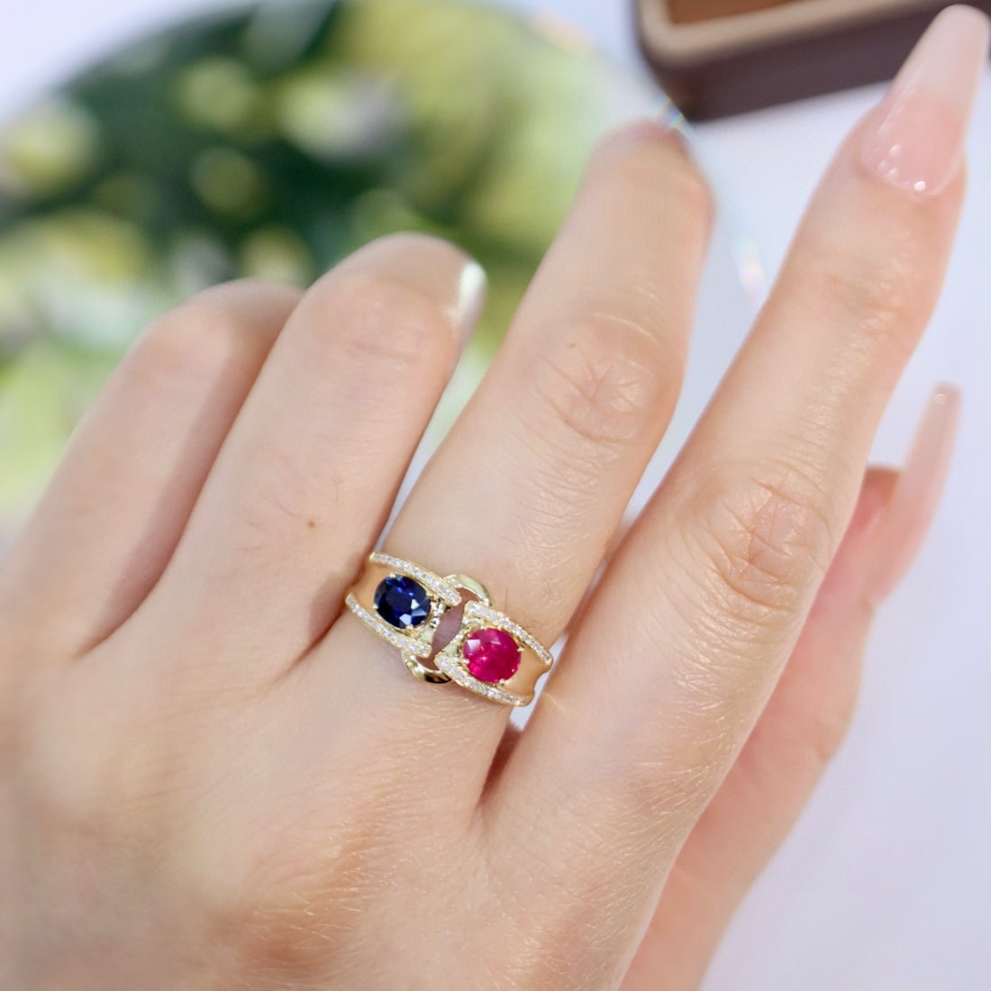14k Gold 1.23 Ctw Natural Sapphire & Ruby & Diamond Ring - 4