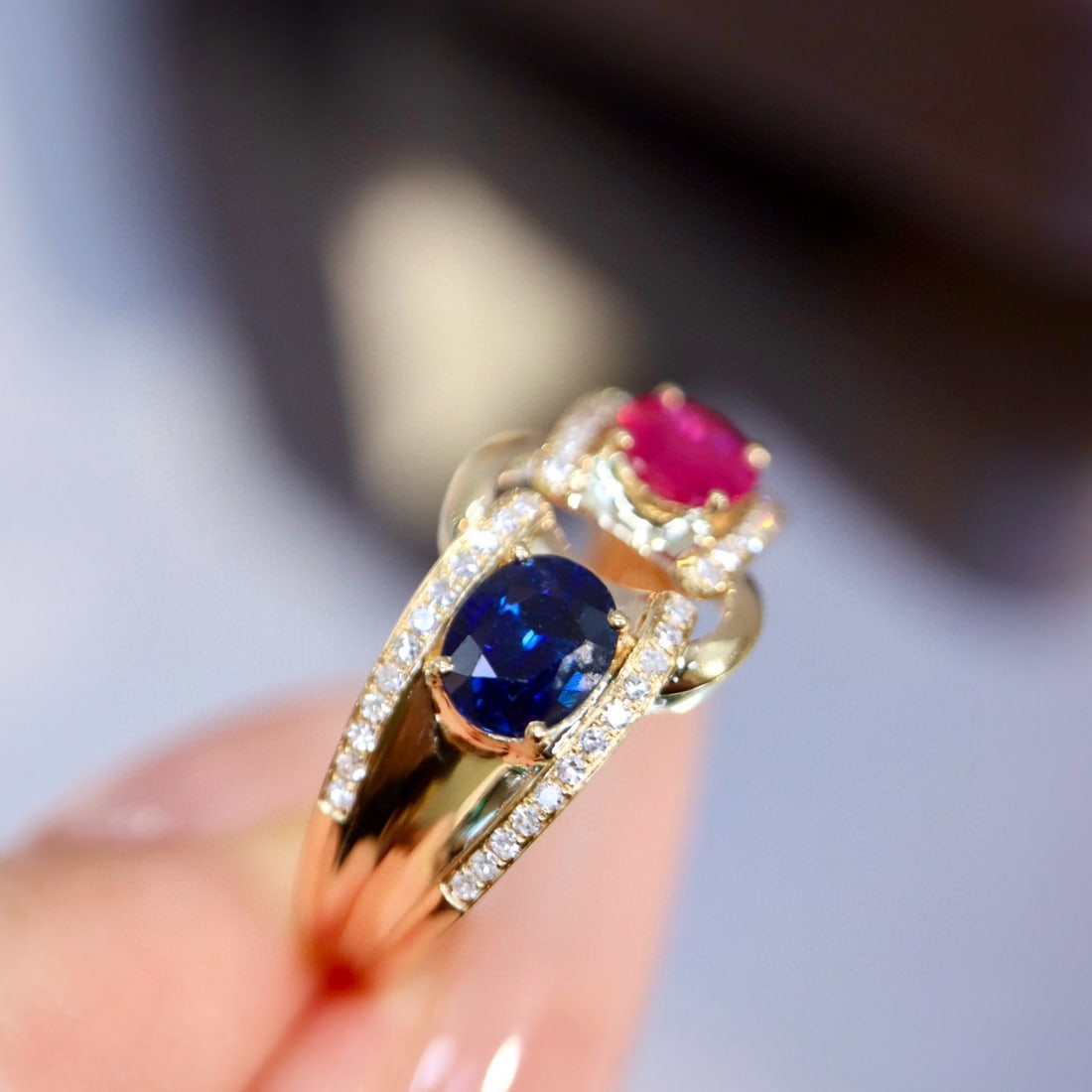 14k Gold 1.23 Ctw Natural Sapphire & Ruby & Diamond Ring - 6