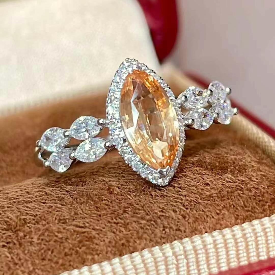14k Gold 1.65 Ctw Natural Padparadscha Sapphire & Diamond Ring - 2