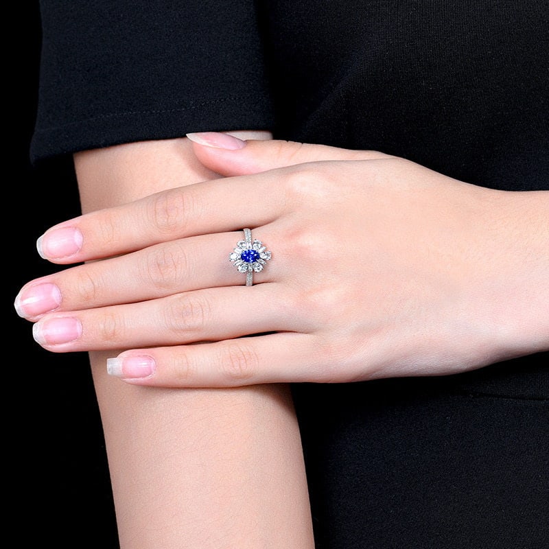 14k Gold 0.73 Ctw Natural Sapphire & Diamond Ring - 7