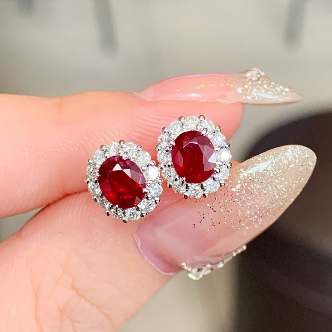 14k Gold 1.78 Ctw Natural Ruby & Diamond Earrings - 4