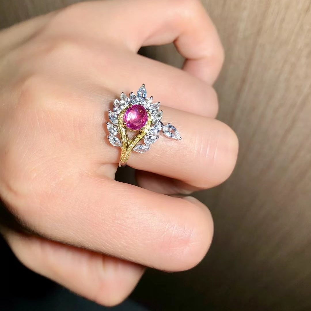 14k Gold 2.09 Ctw Natural Padparadscha Sapphire & Sapphire Ring - 2