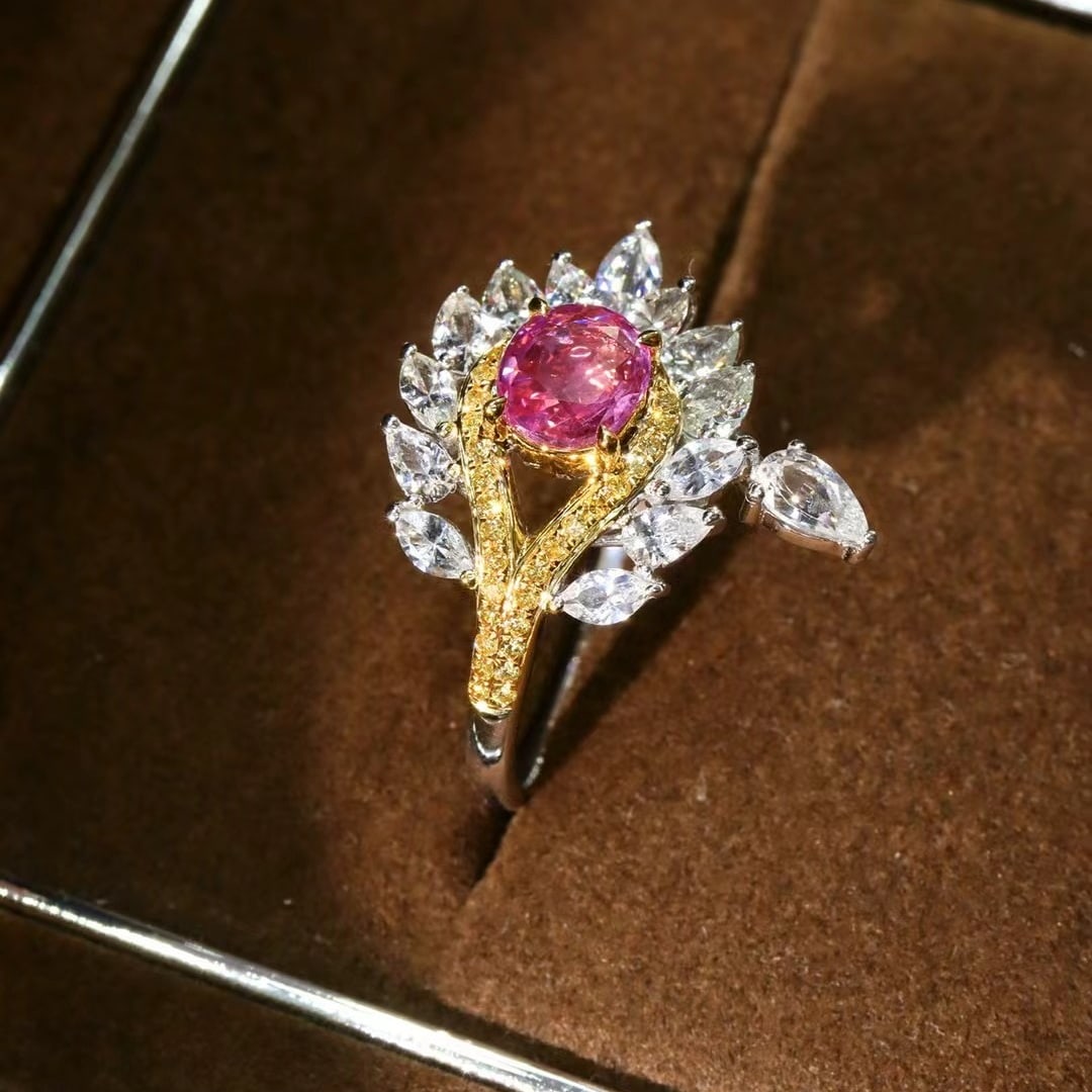 14k Gold 2.09 Ctw Natural Padparadscha Sapphire & Sapphire Ring - 3