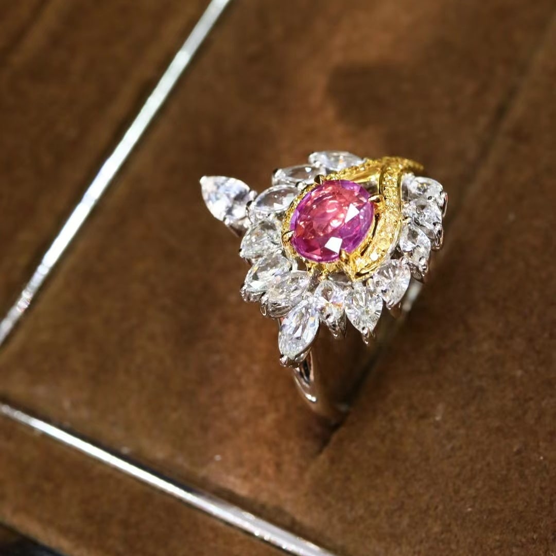 14k Gold 2.09 Ctw Natural Padparadscha Sapphire & Sapphire Ring - 4