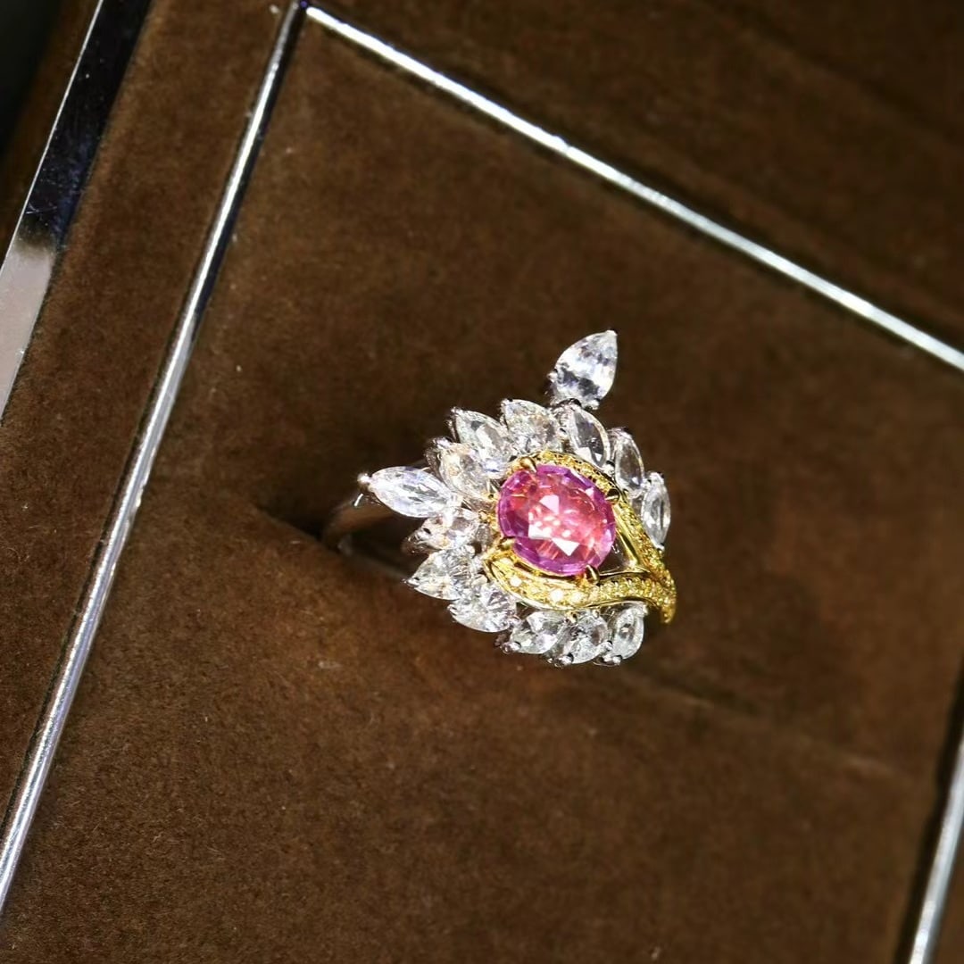 14k Gold 2.09 Ctw Natural Padparadscha Sapphire & Sapphire Ring - 5