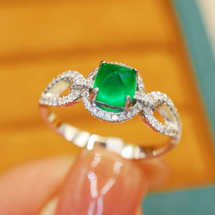 14k Gold 0.98 Ctw Vivid Green Natural Emerald & Diamond Ring - 4