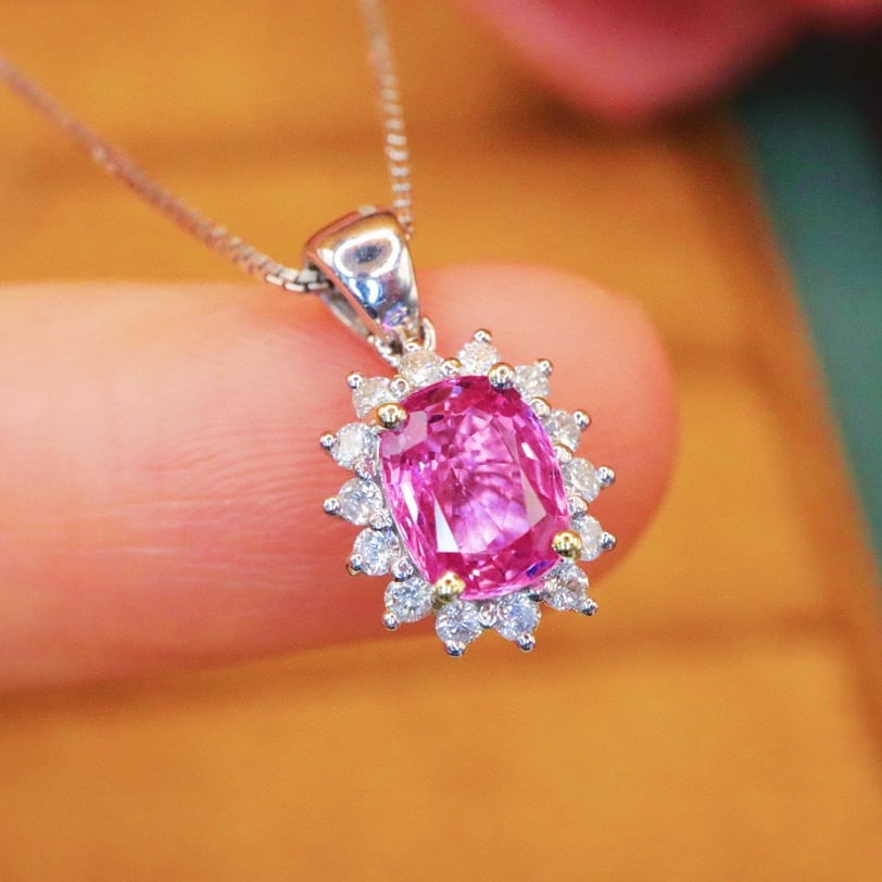 14k Gold 1.38 Ctw Natural Padparadscha Sapphire & Diamond Pendant( Without Chain ) - 2