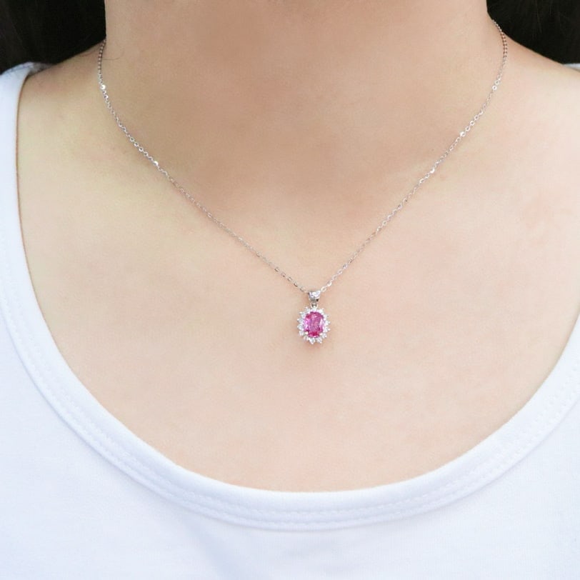 14k Gold 1.38 Ctw Natural Padparadscha Sapphire & Diamond Pendant( Without Chain ) - 5