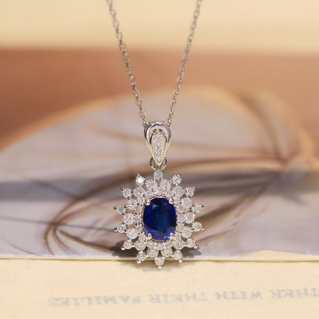14k Gold 1.15 Ctw Natural Sapphire & Diamond Pendant( Without Chain ): Ref:230970234 // gold content:14k gold // main gemstone:sapphire // shape:oval // carat weight:0. 68ct // color:royal blue // treatment:natural // // adjacent gemstone 2 : diamond // shape:round //