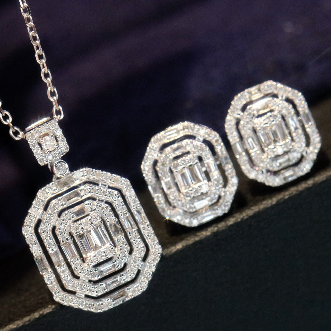 14k Gold 0.66 Ctw Natural H Diamond Jewelry Set: Ref:230970240 // gold content:14k gold // earrings // main gemstone:diamond // shape:multiply // carat weight:0. 26ct // clarity grade:vs-si // color:h // treatment:natural // // necklace // main