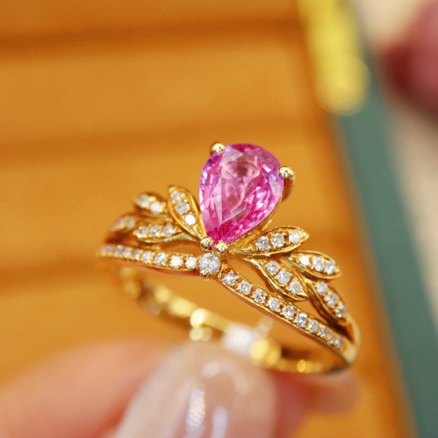 14k Gold 1.09 Ctw Natural Padparadscha Sapphire & Diamond Ring - 2