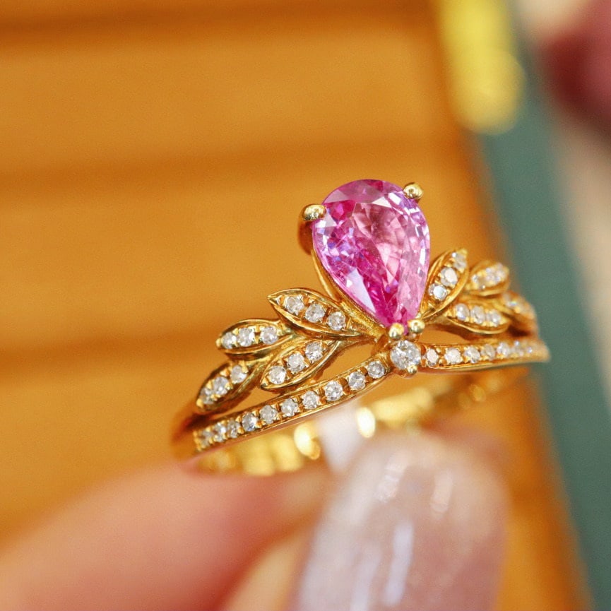 14k Gold 1.09 Ctw Natural Padparadscha Sapphire & Diamond Ring - 3
