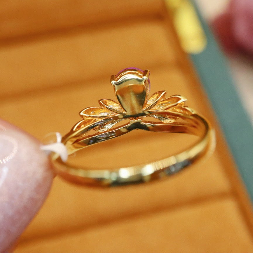 14k Gold 1.09 Ctw Natural Padparadscha Sapphire & Diamond Ring - 4