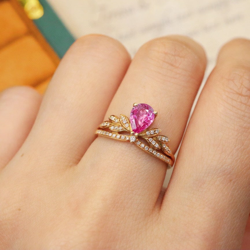 14k Gold 1.09 Ctw Natural Padparadscha Sapphire & Diamond Ring - 5