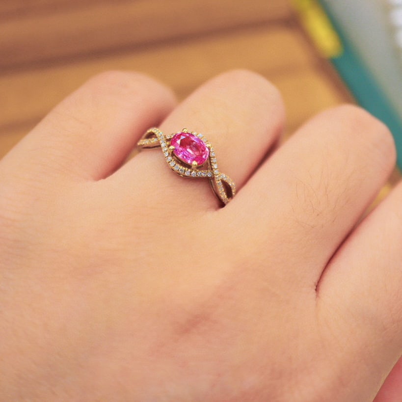 14k Gold 1.18 Ctw Natural Padparadscha Sapphire & Diamond Ring - 5