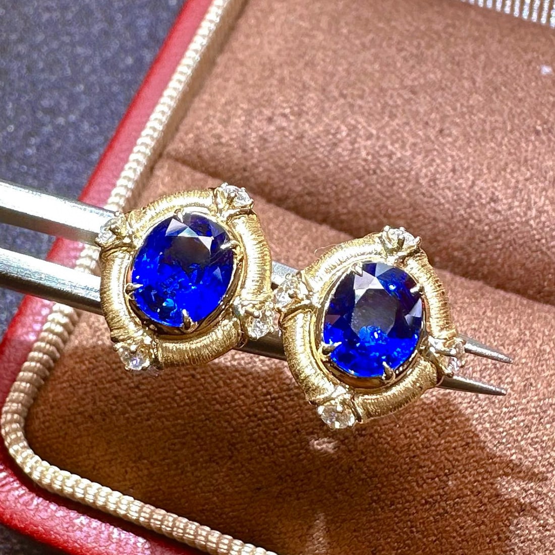 14k Gold 2.01 Ctw Natural Sapphire & Diamond Earrings - 3