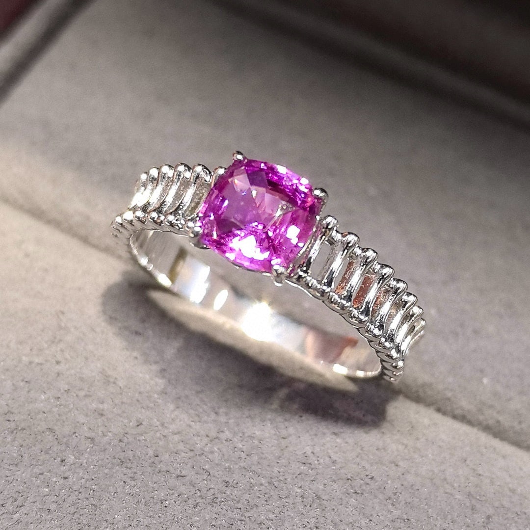14k Gold 1.16 Ct Natural Sapphire Ring: Ref:230970445 // gold content:14k gold // ring size:7. 25us // // main gemstone:sapphire // shape:cushion // carat weight:1. 16ct // color:pink // treatment:natural // Condition: New Low Estimate: