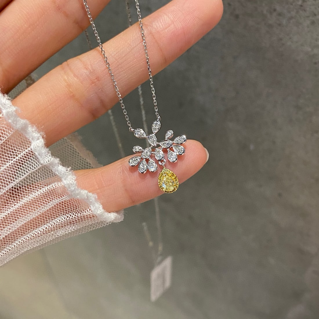 14k Gold 0.41 Ctw Natural Yellow Diamond & Diamond Necklace: Ref:230970389 // gold content:14k gold // main gemstone:yellow diamond // shape:pear // carat weight:0. 2ct // color:yellow // treatment:natural // // adjacent gemstone 2 : diamond // shape:round // c