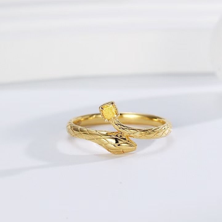 14k Gold 0.09 Ct Natural Yellow Diamond Ring - 6