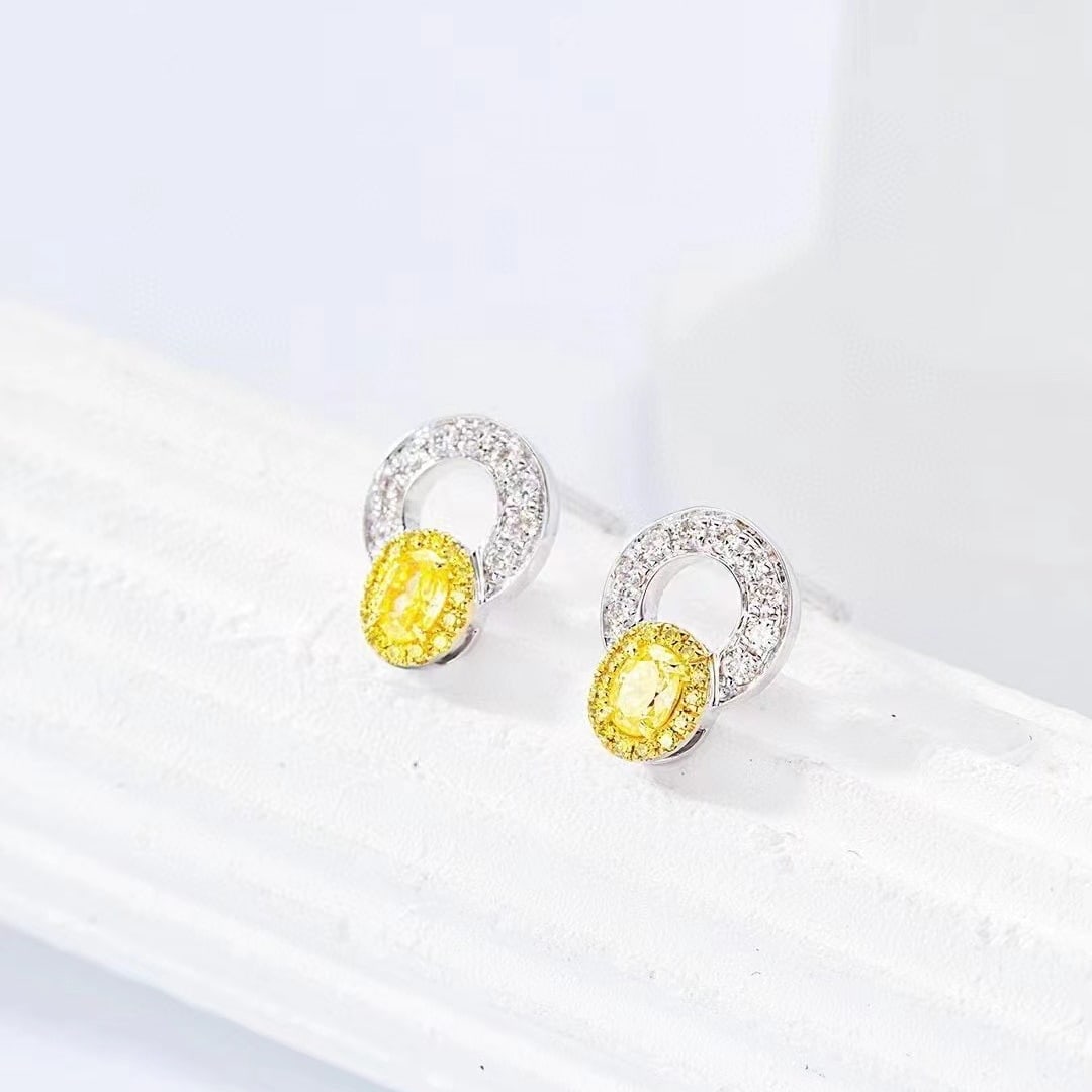 14k Gold 0.34 Ctw Natural Yellow Diamond & Diamond Earrings - 2
