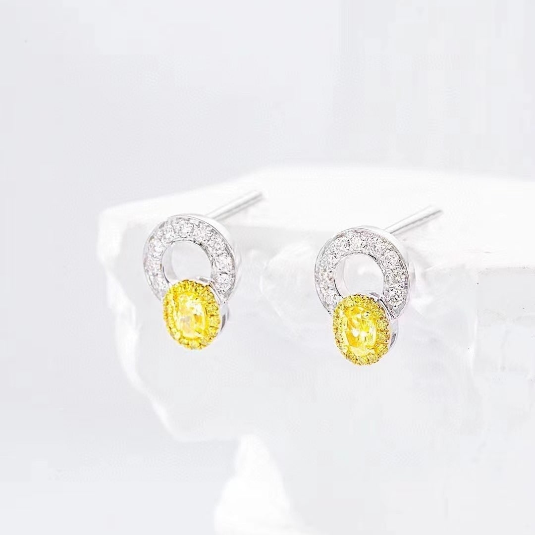 14k Gold 0.34 Ctw Natural Yellow Diamond & Diamond Earrings - 3